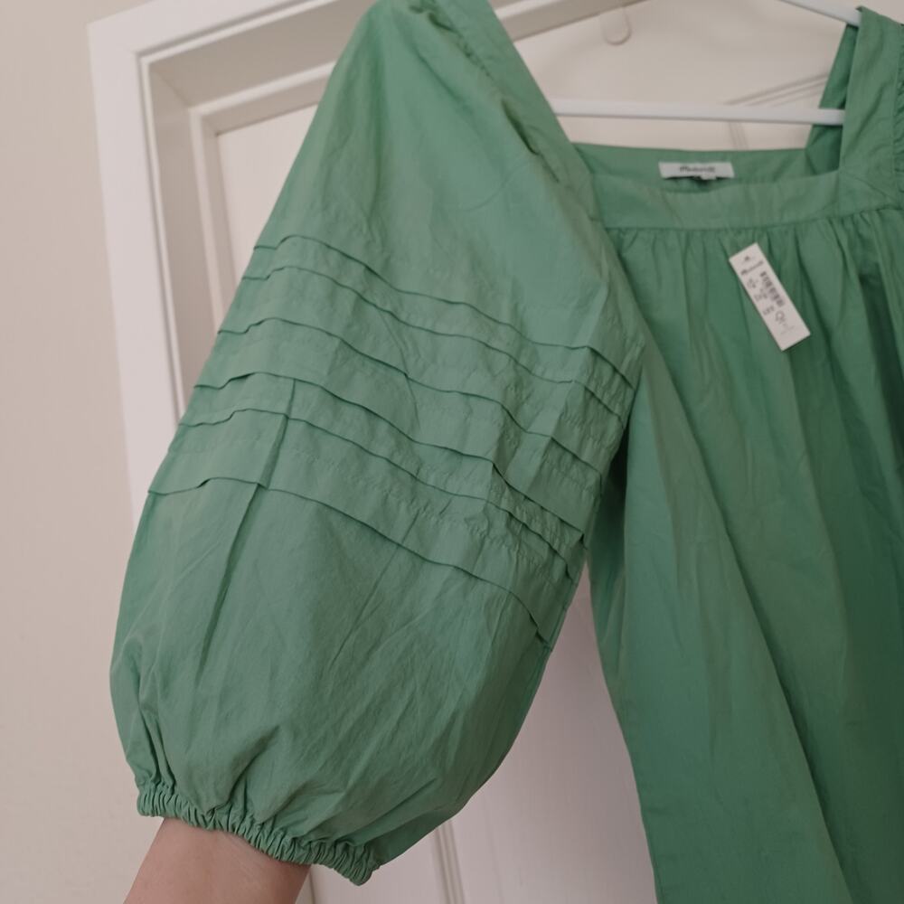 NWT Madewell Square Neck Pleat Sleeve Top Pale Evergreen S - Picture 7 of 12